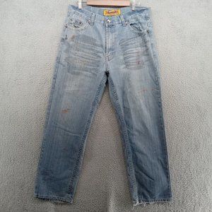 FUSAI Jeans Mens 36x32 Blue Faded Distressed‎ Straight Thrashed Y2K Baggy